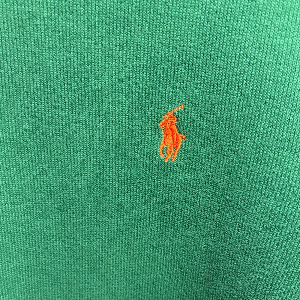 Polo Ralph Lauren Green 1/4 Zip Cotton Sweater Orange Pony Logo Mens Large - Picture 3 of 5